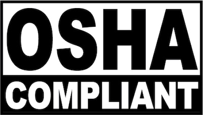 Boldface black letters display the phrase OSHA compliant