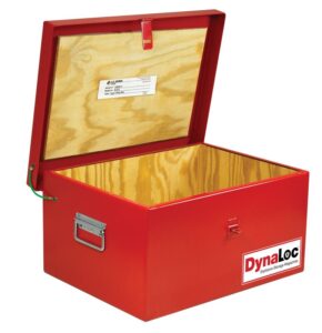 DynaLoc Daybox with lid open showing wood interior construction for non-sparking protction