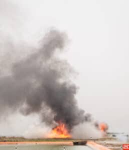 Explosion of an incendiary bomb constructed from a variety of hazardous metal powders and chemicals