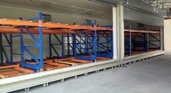 Interior Roller Racking inside one of the Mother Murphy Laboratory code-compliant buildings designed and constructed by US Chemical Storage