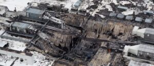 Arial View of Burned Factory and collapsed roof of Ohio Koch Foods Poultry Plant on February 13, 2026