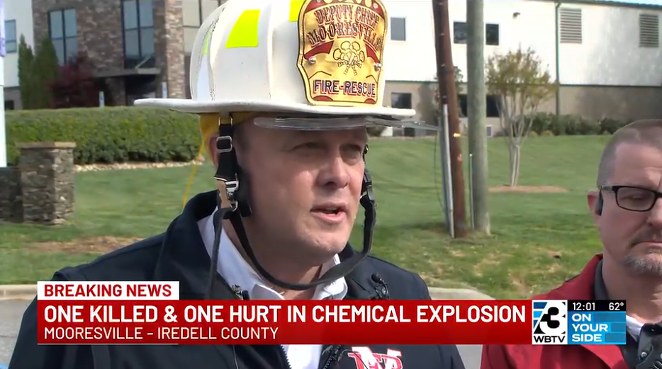 Image of Iredell Deputy Fire Chief speaking abou the Mooresville Explosion at Carolina Beverage 4/7/2026